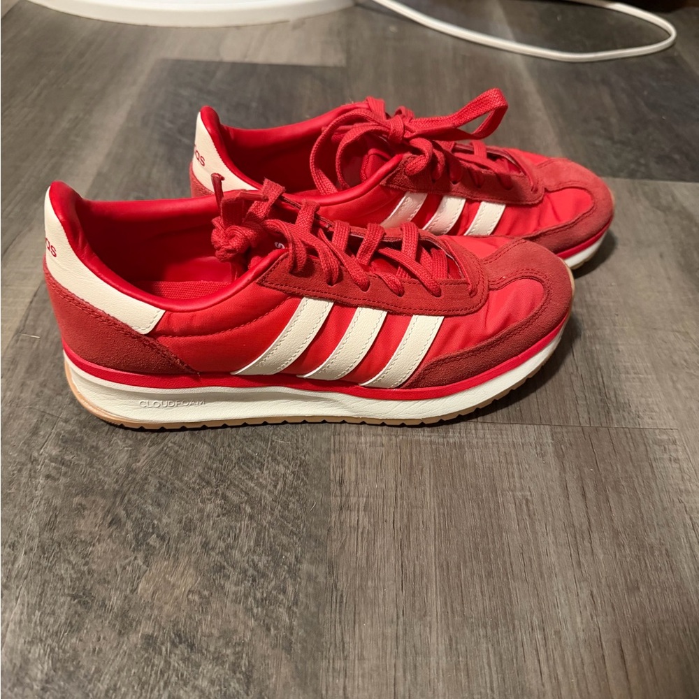 Adidas Women's Red and White Sneakers